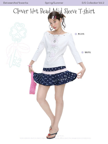 White Clover Hot Bead T-Shirt Top【s0000016408】