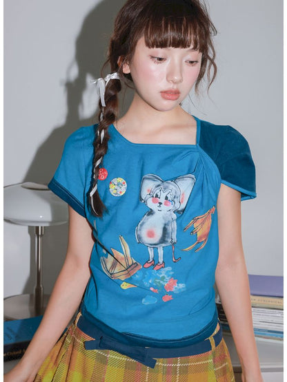 Blue Mouse Knot Design T-Shirt【s0000013923】