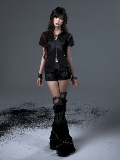 Stars Rabbit Ears Hooded Double Zipper Cardigan【s0000012442】