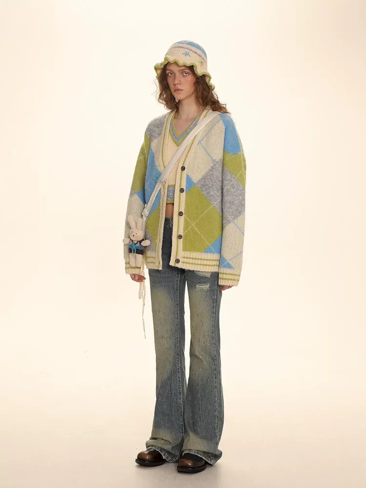 V-neck loose knit cardigan sweater【s0000006000】