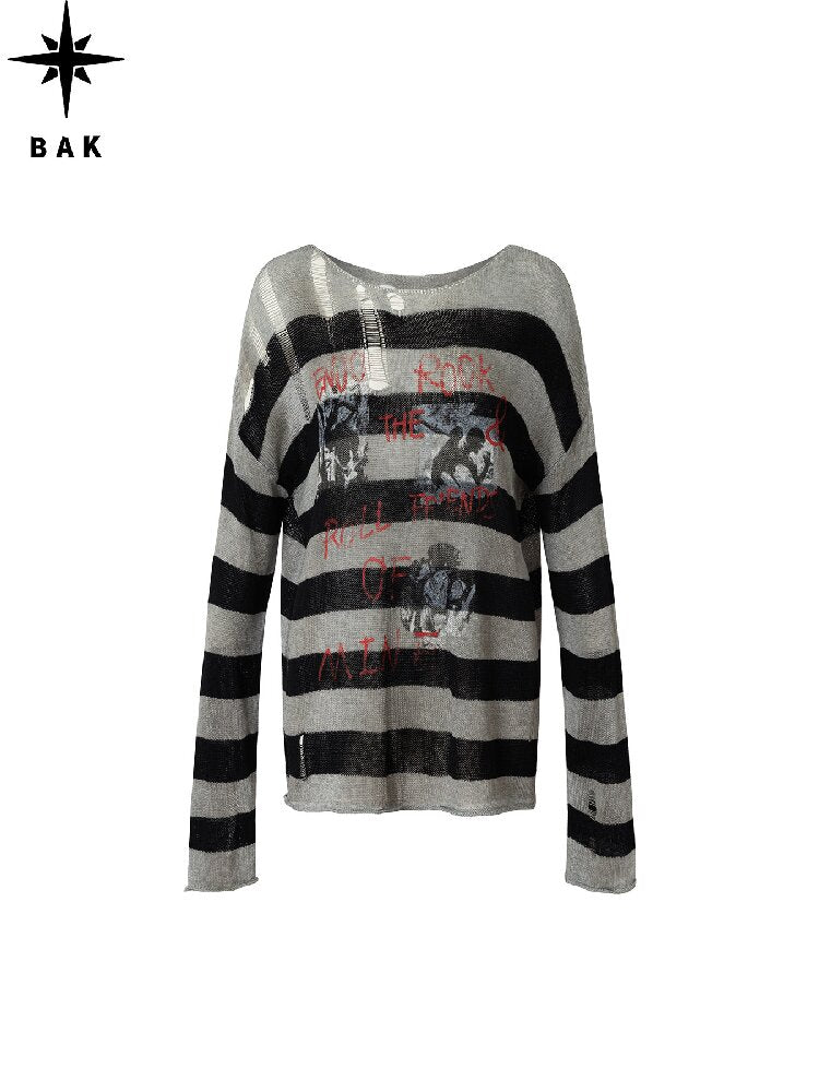 Light Asian Rock Striped Sweater【s0000018550】