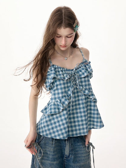 Ruffled Plaid Slimming Camisole【s0000017315】