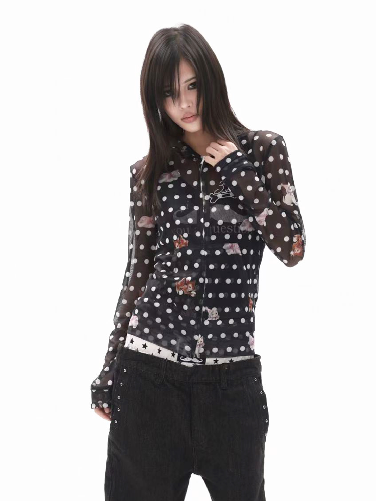 Vintage Polka Dot Thin Zip Hoodie【s0000018304】