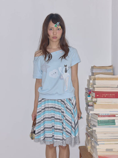 Light Wing Print Loose T-Shirt Top【s0000018712】