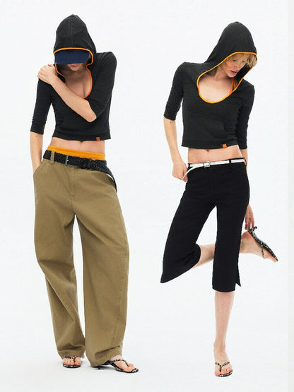 U-Neck Contrast Hooded Knit Top【s0000015918】