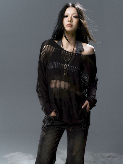 Raglan Cutout Knit Cowl Top【s0000012640】