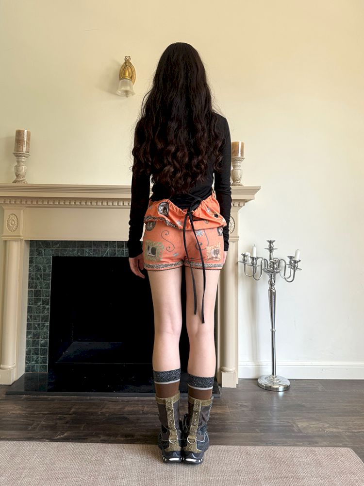 Bow orange stretch elastic shorts【s0000013519】