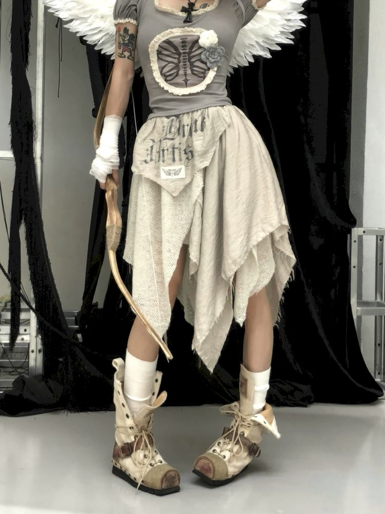 Irregular Patchwork Printed Old Tattered Half Skirt【s0000013526】