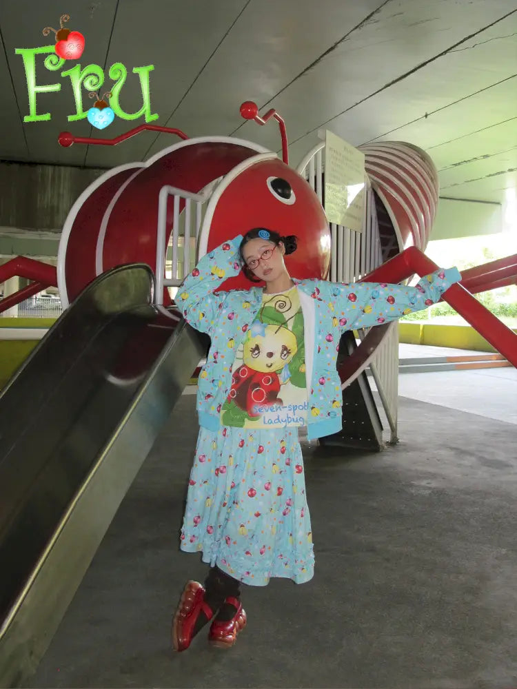 Beetle Print Blue Hoodie and Skirt Set【s0000014193】