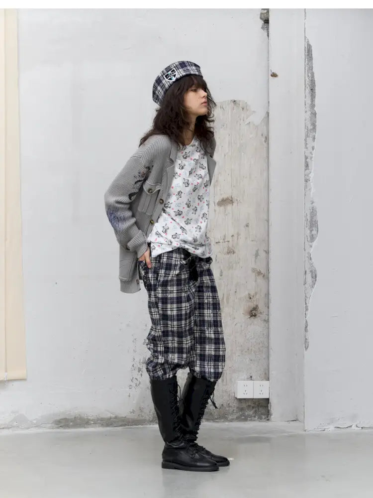 Graffiti-Print Knit Cardigan Sweater【s0000014202】