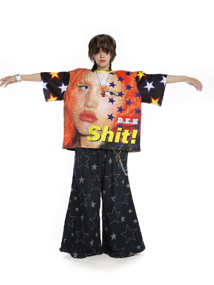 Ghostly Print Contrast T-shirt【s0000015887】