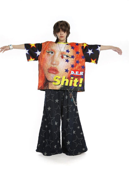 Ghostly Print Contrast T-shirt【s0000015887】