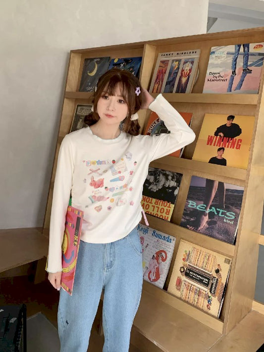 Birthday Handbook Print Long Sleeve T-Shirt【s0000005265】