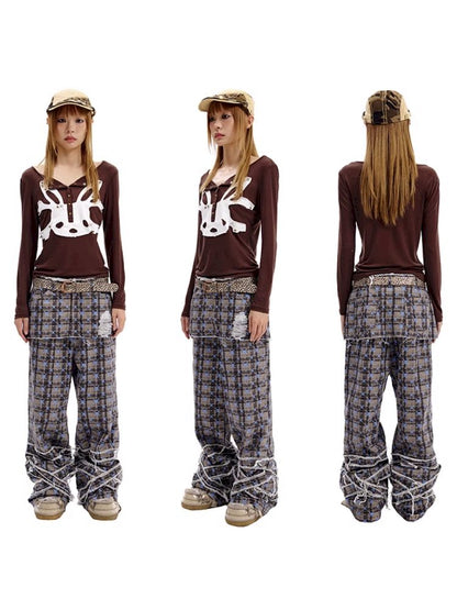 Skull Plaid Pant Skirt [S0000010617]