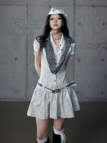 Short Sleeve Fake Two Piece Spliced Shirt Dress【s0000013466】