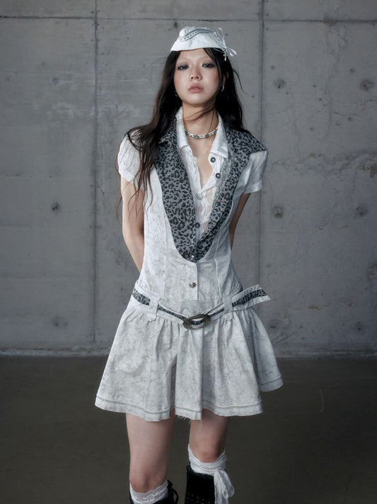 Short Sleeve Fake Two Piece Spliced Shirt Dress【s0000013466】