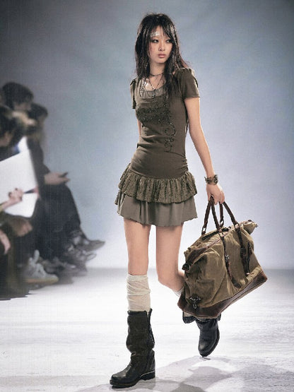 Studded Lace Stitching Slip Dress【s0000016218】