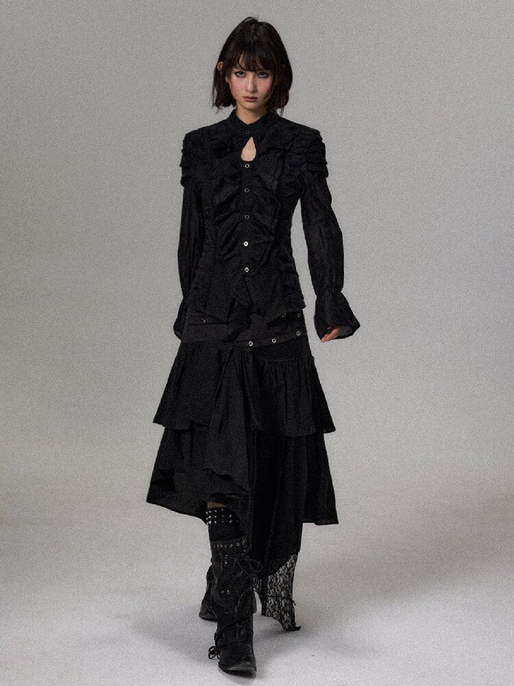 Dark Palace Asymmetrical Ruffle Shirt【s0000018502】