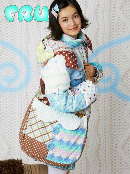 Two-Color Print Cute Quilted Cotton Bag【s0000014853】