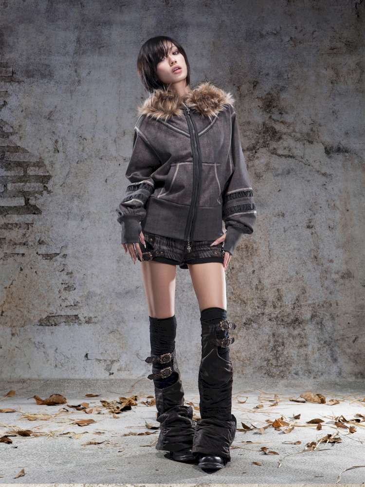 Lantern Sleeve Hooded Sweatshirt Jacket【s0000014493】