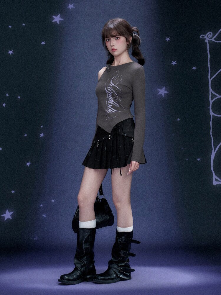 Gray Printed Long Sleeve T-shirt【s0000015758】