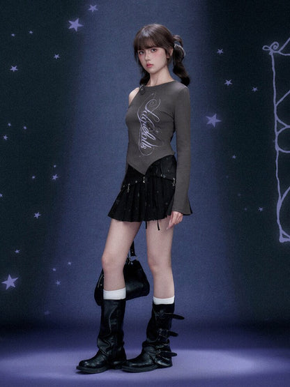 Gray Printed Long Sleeve T-shirt【s0000015758】