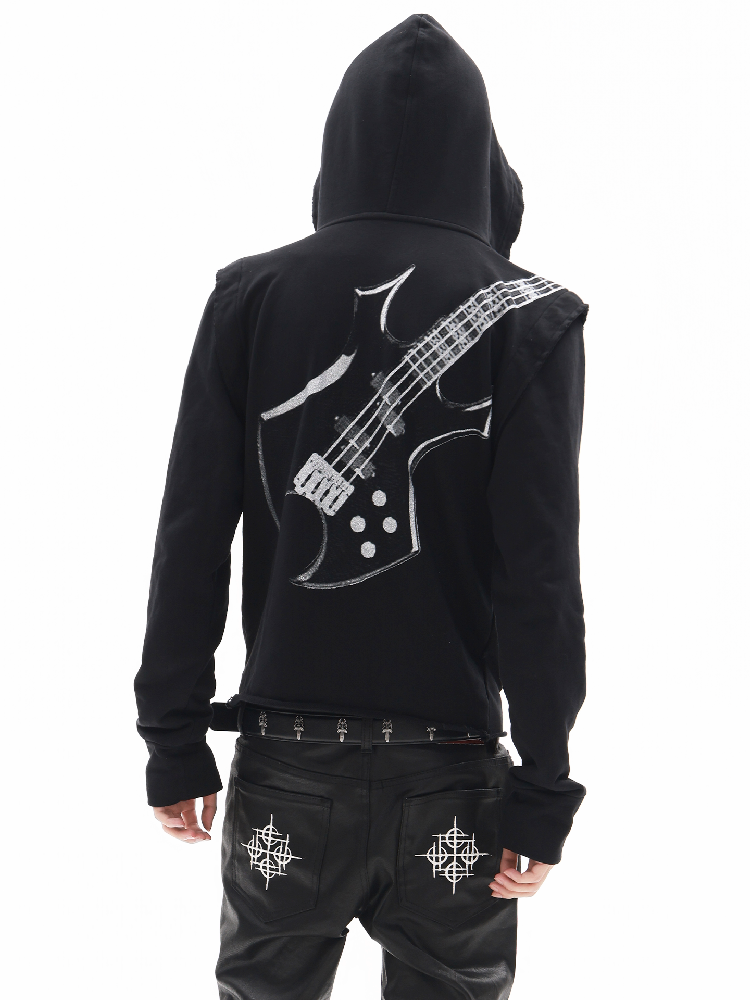 Silver Foil Dark Metallic Zip Hoodie【s0000018363】