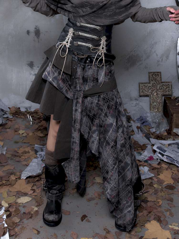 Patchwork Plaid Shirt Dress Skirt【s0000014473】