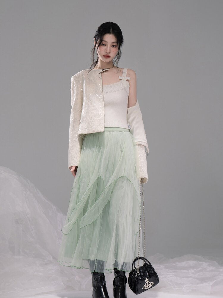 Liubo Gauze Green Irregular Skirt【s0000015738】