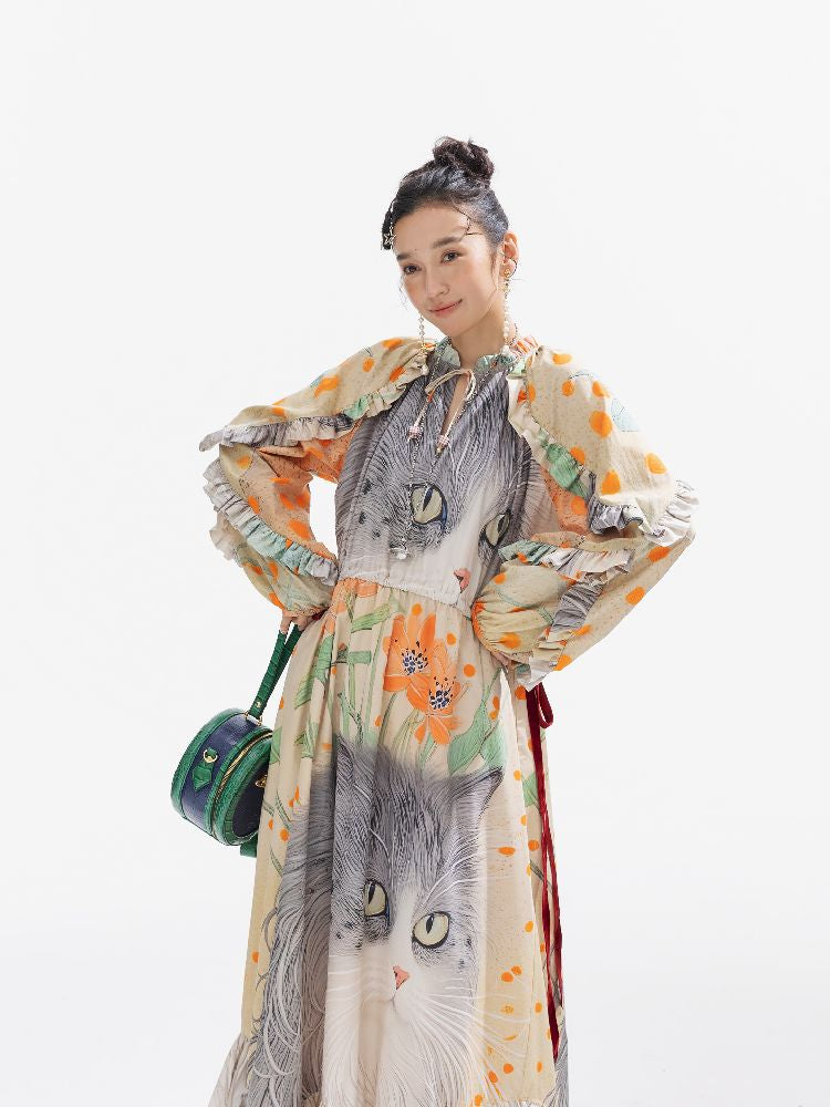 인쇄 된 길고 느슨한 드레스 [S0000011312]