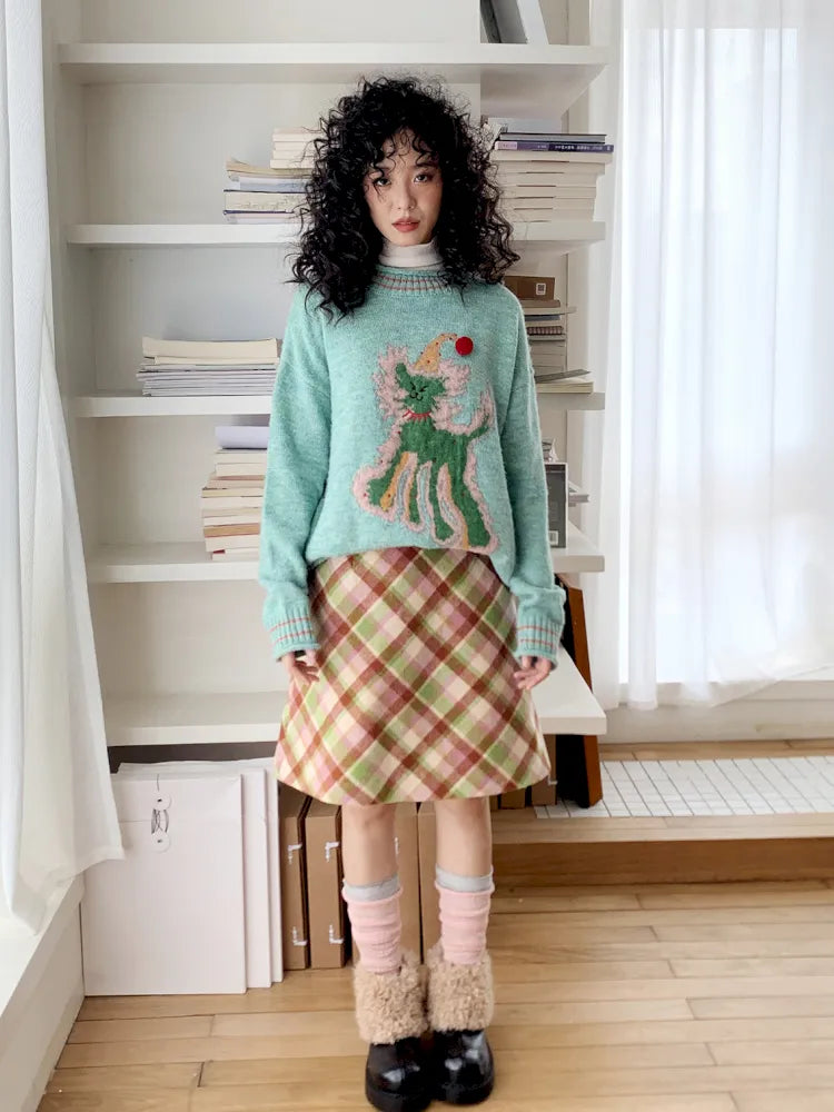 College-Style Casual Wool Plaid A-Line Skirt【s0000013983】