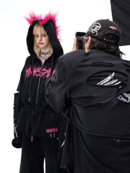 Riveted Hole Design Hooded Sweatshirt【s0000017728】