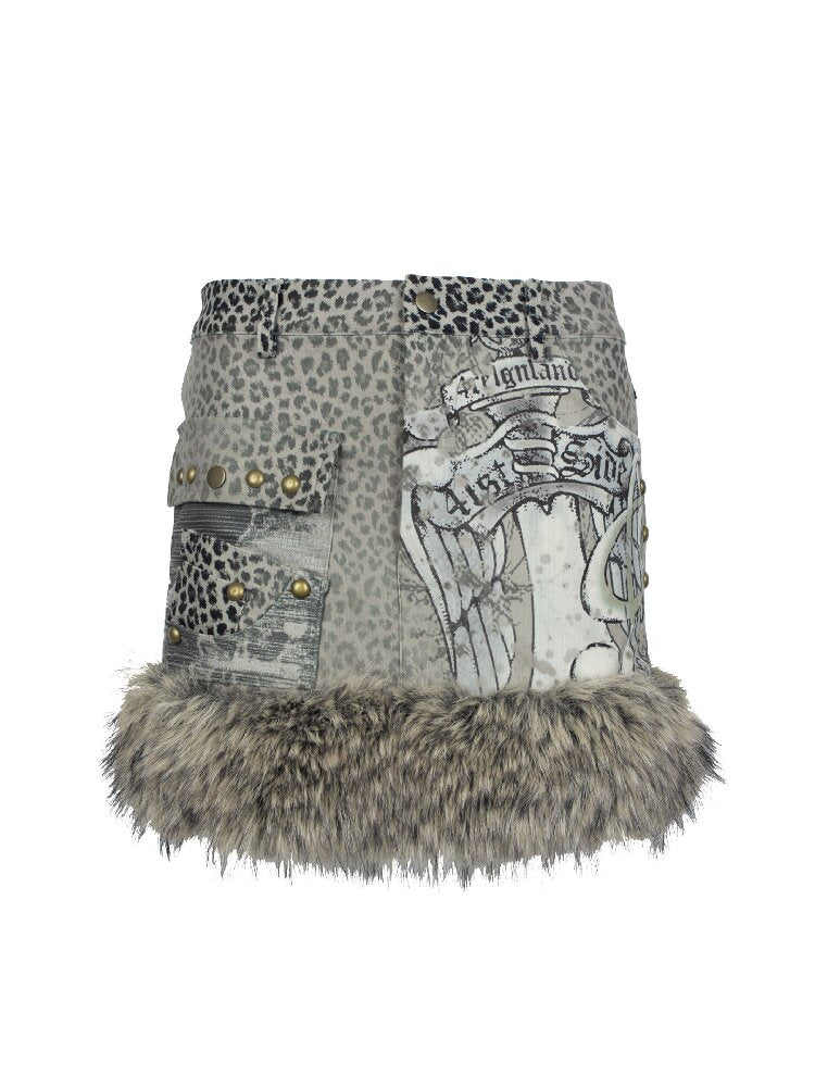 Snow Leopard Corduroy Short Skirt【s0000018068】