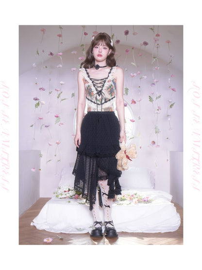 Polka Dot Irregular Hem Lace Ruffle Half Skirt【s0000007872】