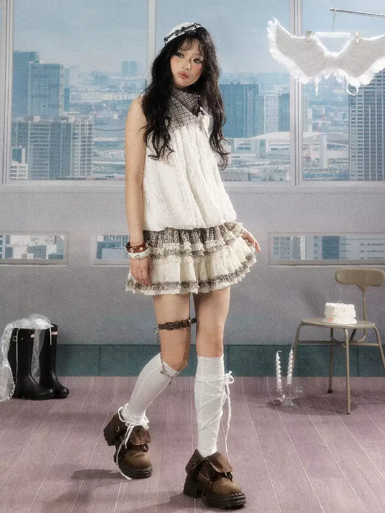 Plaid Lace Patchwork Fringe Skirt【s0000016538】