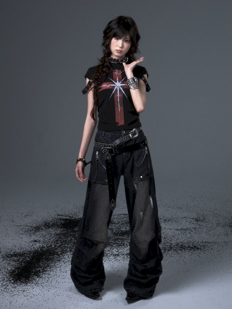 Punk Positive Shoulder Short Sleeve t-shirt【s0000012343】