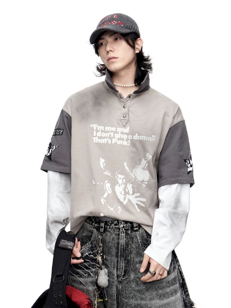 Fake Two Piece Spliced Long Sleeve T-Shirt【s0000011691】