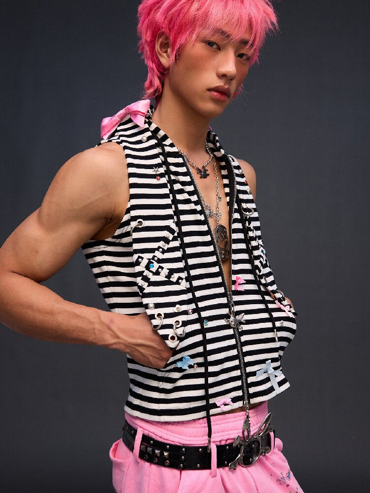 Hardware Decoration Bow Striped Vest【s0000017026】