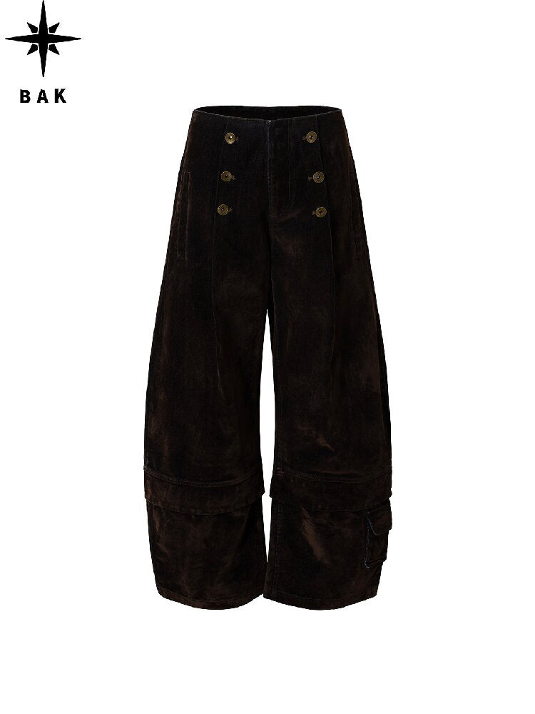 Mottled Velvet Buttoned Wide-Leg Pants【s0000018557】