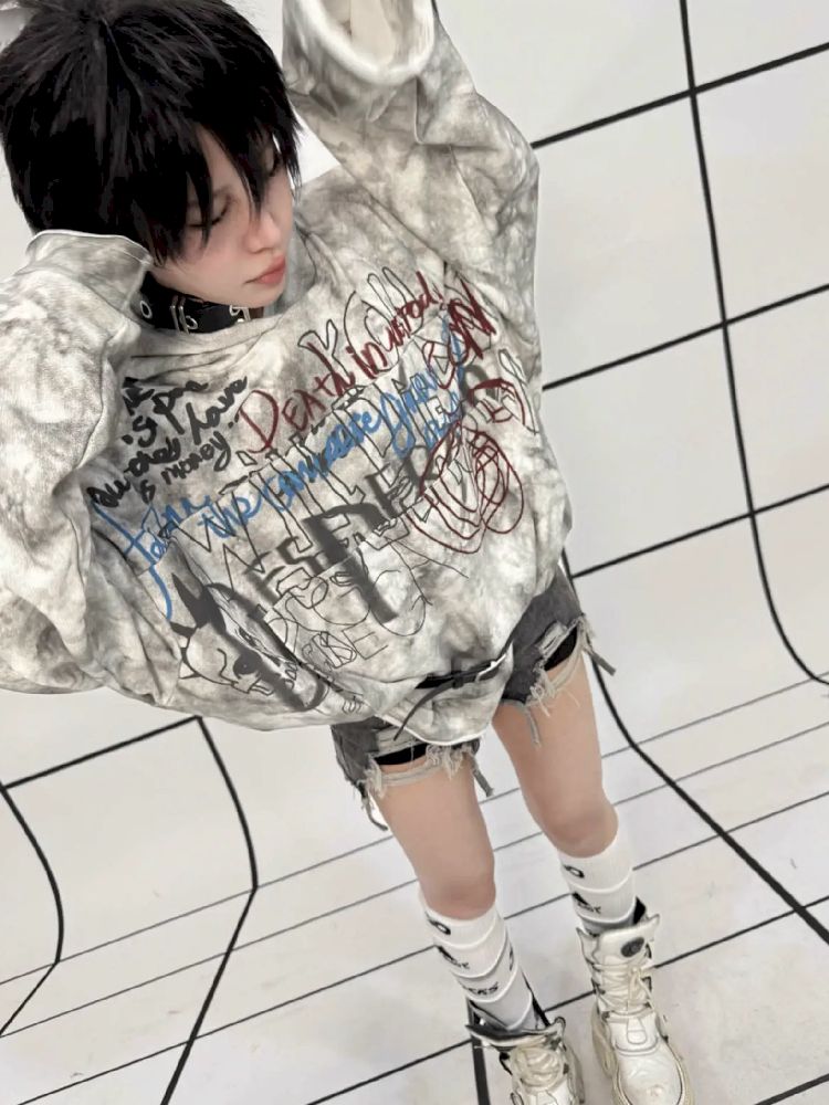 White Graffiti Hoodie【s0000011688】