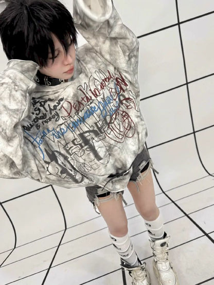 White Graffiti Hoodie【s0000011688】