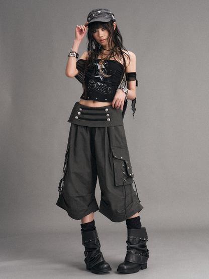 Distressed Low Waist Workwear Shorts【s0000017527】