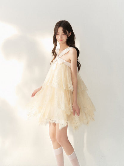 Gauze Lace Layered Halter Dress【s0000016878】