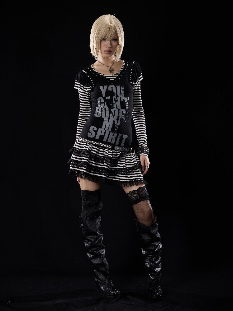 Patchwork Riveted Printed Dress【s0000018504】