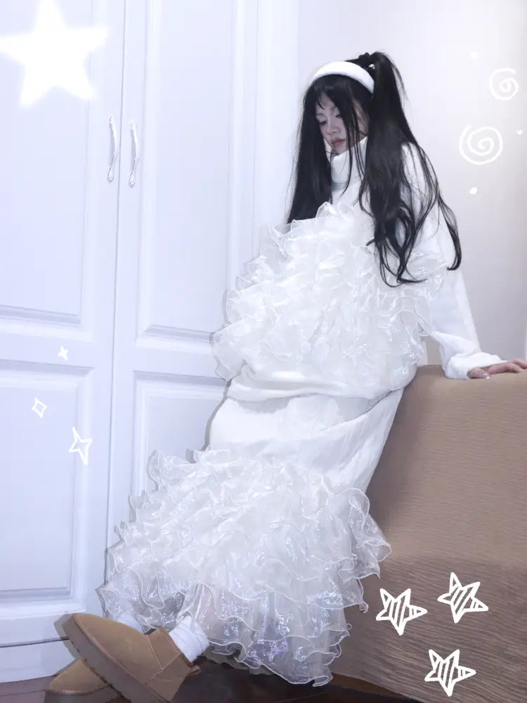 Apricot-Colored Design-Inspired Lace Skirt【s0000014344】