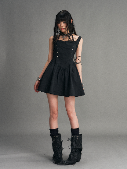 Dark Punk Riveted Halter Slip Dress【s0000017770】
