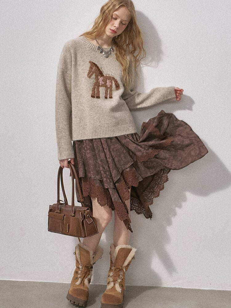 Lace Paneled Irregular Skirt【s0000015901】