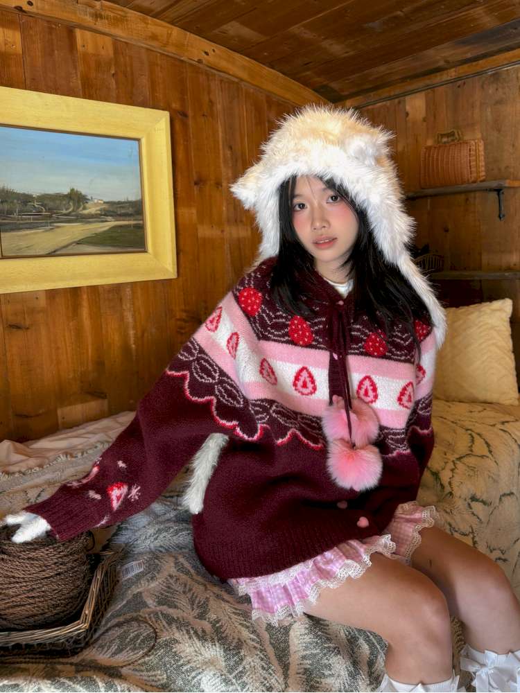 Strawberry Cake Fair Isle Knit Cardigan【s0000014944】