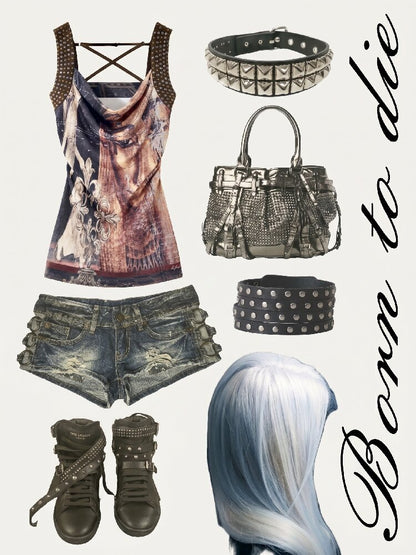 Studded Egyptian Print Vest Dress【s0000018115】