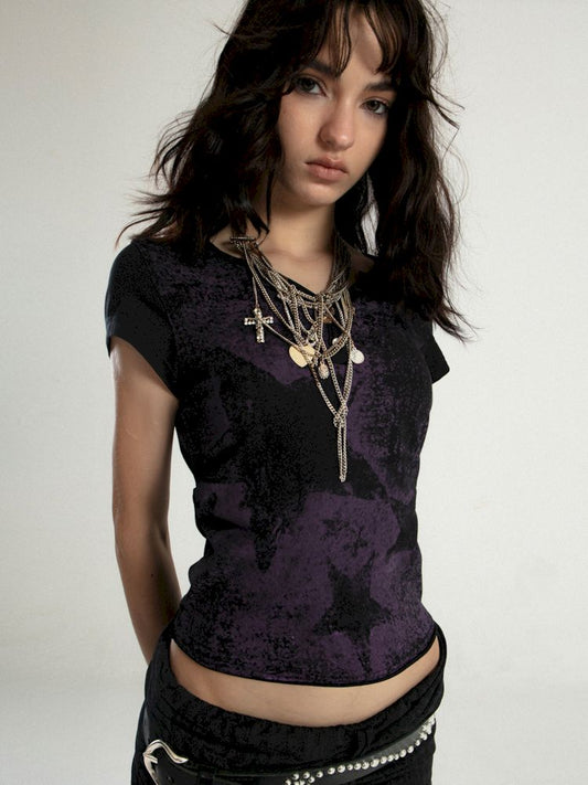 Punk Star Print Dirty Short Sleeve Short T-Shirt【s0000008484】